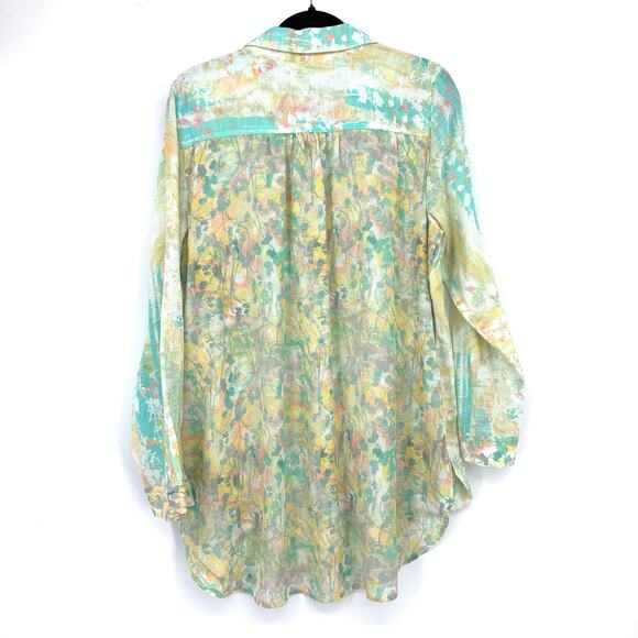 Soft Surroundings Button Front Long Sleeve Top Womens L Watercolor Floral Print - Picture 2 of 6